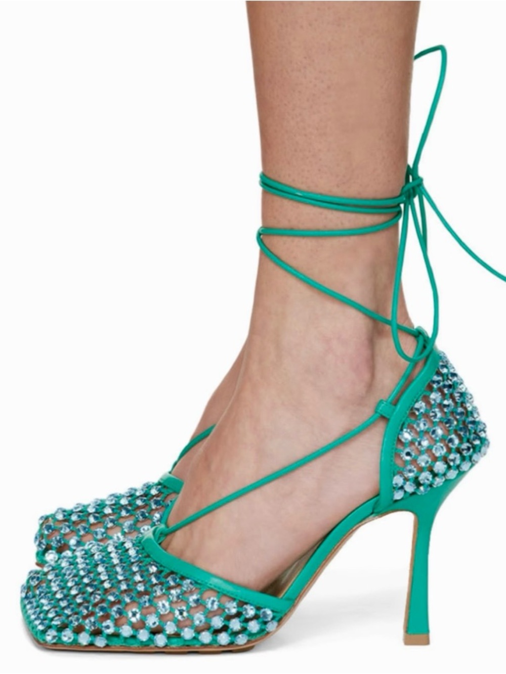 BOTTEGA VENETA SPARKLE STRETCH SANDALS IN ACID TURQUOISE - Picture 4 of 8